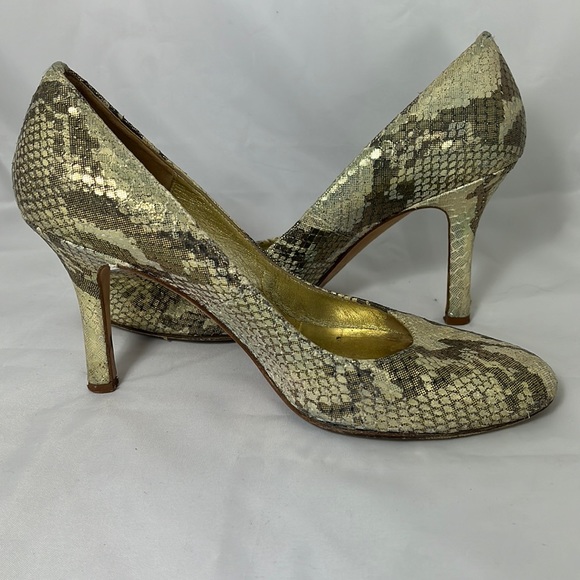 Carlo Alberto Leather Pumps sz: 6.5 Gold/Green - Picture 2 of 6